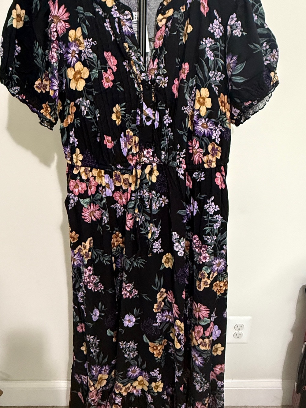 torrid Black Floral Maxi Dress with Pink, Purple & Yellow Blooms